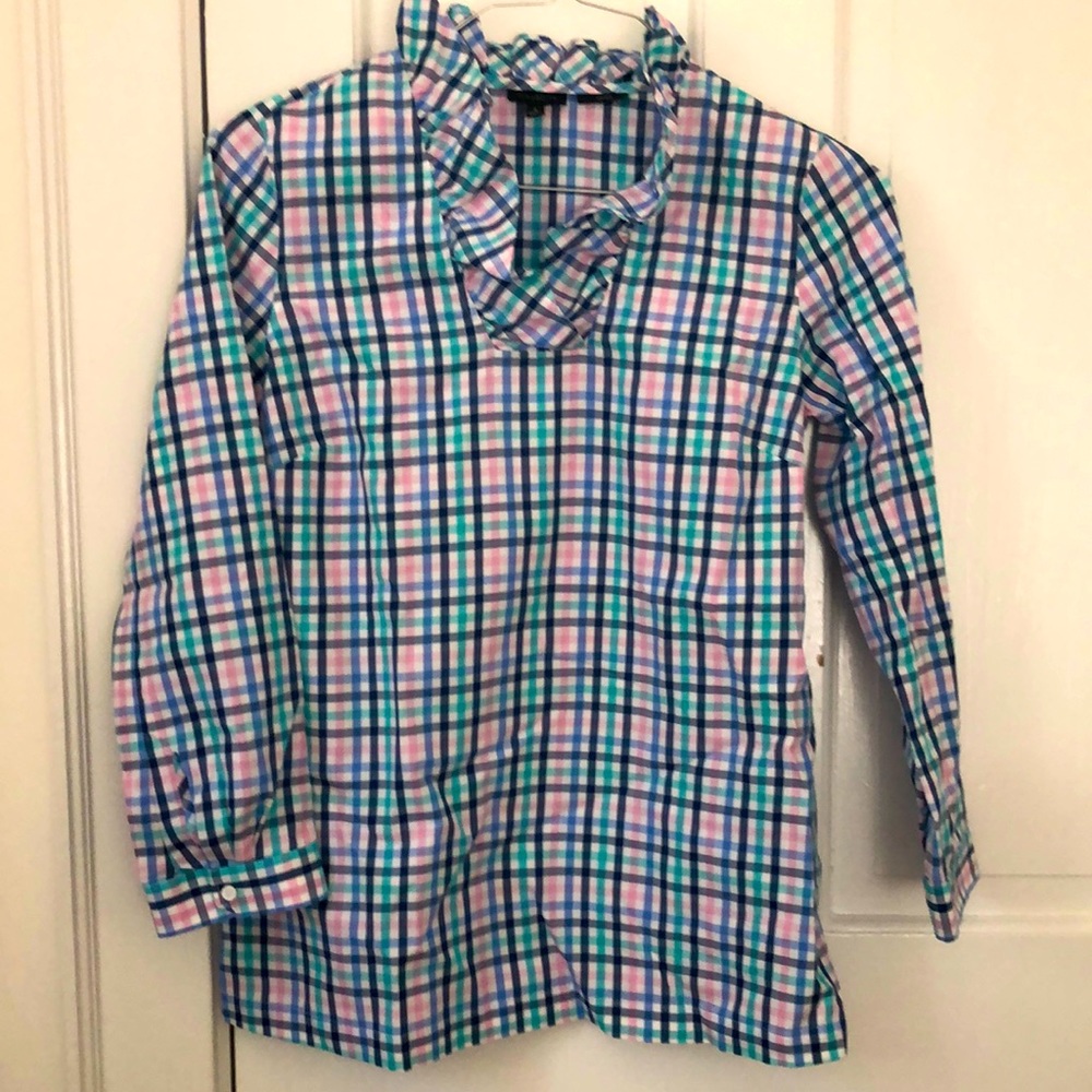Talbots ruffle neck blouse